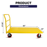 STEEL STRONG Platform Cart 60” X 30” with 3300 Lbs Load Capacity, and 8" Red Swivel Wheels With Lock, Diamond Plated