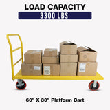 STEEL STRONG Platform Cart 60” X 30” with 3300 Lbs Load Capacity, and 8" Red Swivel Wheels With Lock, Diamond Plated