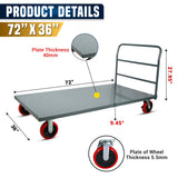 STEEL STRONG Heavy Duty Diamond Plated Industrial Platform Cart 36” X 72” with 3300 lbs Capacity, and 8" red swivel wheels with Lock