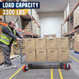 STEEL STRONG Heavy Duty Diamond Plated Industrial Platform Cart 36” X 72” with 3300 lbs Capacity, and 8" red swivel wheels with Lock