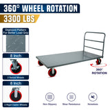 STEEL STRONG Heavy Duty Diamond Plated Industrial Platform Cart 36” X 72” with 3300 lbs Capacity, and 8" red swivel wheels with Lock