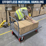 STEEL STRONG Heavy Duty Diamond Plated Industrial Platform Cart 36” X 72” with 3300 lbs Capacity, and 8" red swivel wheels with Lock