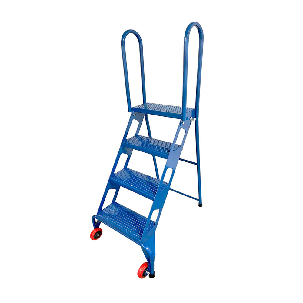 4 Step Commercial Folding Ladder, High Quality Steel, 350 lbs, Blue