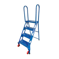 4 Step Commercial Folding Ladder, High Quality Steel, 350 lbs, Blue