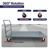 MAXLOAD Heavy Duty Industrial Platform Cart 72"X 36” with 2400 lbs Capacity, and 8" red swivel wheels with Lock