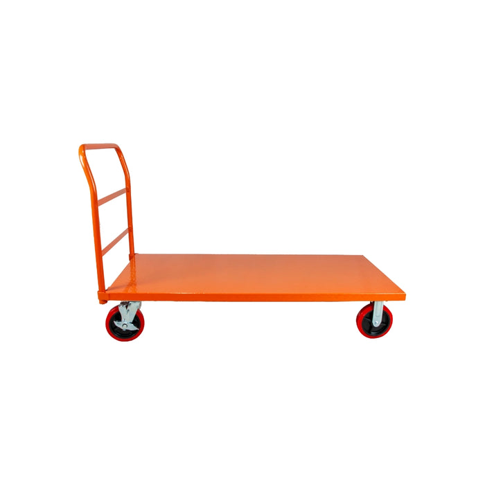 STEEL STRONG Heavy Duty Diamond Plated Industrial Platform Cart 60” X 30” with 3300 lbs Capacity, and 8" red swivel wheels with Lock