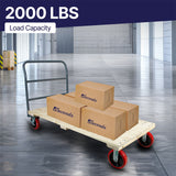 MAXLOAD Heavy Duty hardwood Industrial Platform Cart 60"X 30” with 2000 lbs Capacity, and 8" red swivel wheels with lock