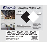 Black & White Smooth Drop Ceiling Tiles 2ft x 2ft | Waterproof, Washable and Fire-Rated | Reversible Ceiling Panels White & Black 6-Pack