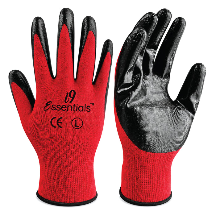Nitrile Coated Work Gloves - 100018, 240 Pairs | Red & Black
