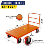 STEEL STRONG Platform Cart 48” X 24” with 3300 Lbs Load Capacity, and 8" Red Swivel Wheels With Lock, Diamond Plated