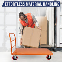 STEEL STRONG Platform Cart 48” X 24” with 3300 Lbs Load Capacity, and 8" Red Swivel Wheels With Lock, Diamond Plated