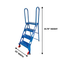 4 Step Commercial Folding Ladder, High Quality Steel, 350 lbs, Blue
