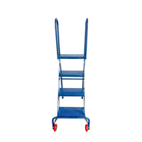 4 Step Commercial Folding Ladder, High Quality Steel, 350 lbs, Blue