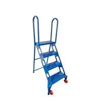 4 Step Commercial Folding Ladder, High Quality Steel, 350 lbs, Blue