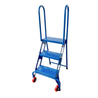 3 Step Commercial Folding Ladder, High Quality Steel, 350 lbs, Blue