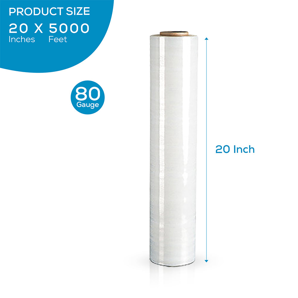Industrial Grade Pallet Stretch Wrap 20" x 5000Ft 80 Gauge Thickness Shrink Wrap for Industrial Machine Use 800% Stretchable Cast Shrink Film for Superior Strength & Protection