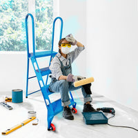 4 Step Commercial Folding Ladder, High Quality Steel, 350 lbs, Blue