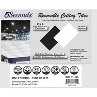 Smooth Drop Ceiling Tiles 2ft x 4ft |  Waterproof, Washable and Fire-Rated | Reversible Ceiling Panels White & Black 4-Pack