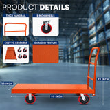 BOONE Heavy Duty Diamond Plated Industrial Platform Cart 60” X 30” with 2000 lbs Capacity, and 8' red swivel wheels