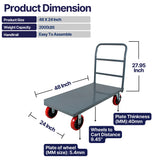 STEEL STRONG Heavy Duty Diamond Plated Industrial Platform Cart 48” X 24” with 2000 lbs Capacity, and 8" red swivel wheels with Lock