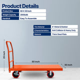 STEEL STRONG Heavy Duty Diamond Plated Industrial Platform Cart 60” X 30” with 2000 lbs Capacity, and 8" red swivel wheels with Lock
