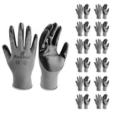 i9 Essentials 12 Pairs of gloves Large Nitrile-Coated Work Gloves | Lightweight Multi-Purpose Safety Gloves with Grip - Grey and Black