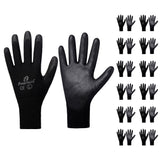 i9 Essentials 12 Pairs of Large PU Coated Work Gloves | Lightweight Multi-Purpose Safety Gloves with Grip - Black