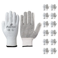 i9 Essentials 12 Pairs of Large PVC Dotted Cotton Work Gloves | Lightweight Multi-Purpose Safety Gloves with Grip - White