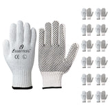 i9 Essentials 12 Pairs of Large PVC Dotted Cotton Work Gloves | Lightweight Multi-Purpose Safety Gloves with Grip - White