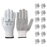 i9 Essentials 12 Pairs of Medium PVC Dotted Cotton Work Gloves | Lightweight Multi-Purpose Safety Gloves with Grip - White
