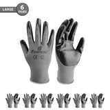 i9 Essentials 6 Pairs of gloves Large Nitrile-Coated Work Gloves | Lightweight Multi-Purpose Safety Gloves with Grip - Grey and Black
