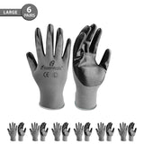 i9 Essentials Multi-Purpose Work Gloves Large Seamless - Nitrile-Coated Safety Gloves for Men - Lightweight Safety Gloves for Woodworking, Gardening, Construction Work Gloves Pairs - Grey, 6 Pairs