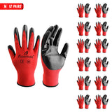 i9 Essentials™ Multi-Purpose Work Gloves Medium Seamless - Nitrile-Coated Safety Gloves for Men - Lightweight Safety Gloves for Woodworking, Gardening, Construction Work Gloves - Black & Red, 12 Pairs