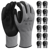 i9 Essentials 12 pairs of gloves Micro-Foam | Nitrile Coated Work Gloves | Large Multi-Purpose Safety Gloves for Men/Women - Grey