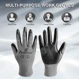 i9 Essentials™ Multi-Purpose Work Gloves Large Seamless - Nitrile-Coated Safety Gloves for Men - Lightweight Safety Gloves for Woodworking, Gardening, Construction Work Gloves Pairs - Grey, 12 Pairs