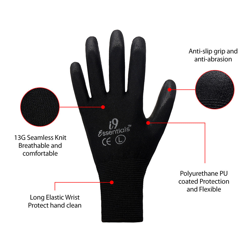 i9 Essentials™12 Pairs Safety Work Gloves Men Lightweight Construction Gloves Working Gloves for Men with Superior Grip