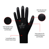 i9 Essentials 12 Pairs of Large PU Coated Work Gloves | Lightweight Multi-Purpose Safety Gloves with Grip - Black