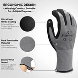 i9 Essentials 12 pairs of gloves Micro-Foam | Nitrile Coated Work Gloves | Large Multi-Purpose Safety Gloves for Men/Women - Grey