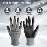 i9 Essentials 6 Pairs of gloves Medium Nitrile-Coated Work Gloves | Lightweight Multi-Purpose Safety Gloves with Grip - Grey and Black