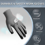 i9 Essentials 12 Pairs of gloves Large Nitrile-Coated Work Gloves | Lightweight Multi-Purpose Safety Gloves with Grip - Grey and Black