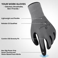 i9 Essentials 12 pairs of gloves Micro-Foam | Touchscreen Nitrile Coated Work Gloves | Large Multi-Purpose Safety Gloves for Men/Women - Grey