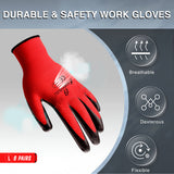 i9 Essentials™ Multi-Purpose Work Gloves Large Seamless - Nitrile-Coated Safety Gloves for Men - Lightweight Safety Gloves for Woodworking, Gardening, Construction Work Gloves - Black & Red, 6 Pairs