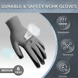 i9 Essentials  Multi-Purpose Work Gloves Medium Seamless - Nitrile-Coated Safety Gloves for Men - Lightweight Safety Gloves for Woodworking, Gardening, Construction Work Gloves Pairs - Grey, 6 Pairs