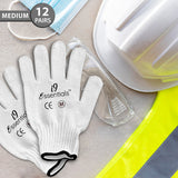 i9 Essentials 12 Pairs of Medium PVC Dotted Cotton Work Gloves | Lightweight Multi-Purpose Safety Gloves with Grip - White