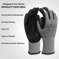 i9 Essentials 12 pairs of gloves Micro-Foam | Nitrile Coated Work Gloves | Large Multi-Purpose Safety Gloves for Men/Women - Grey