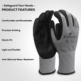 i9 Essentials 12 pairs of gloves Micro-Foam | Nitrile Coated Work Gloves | Large Multi-Purpose Safety Gloves for Men/Women - Grey