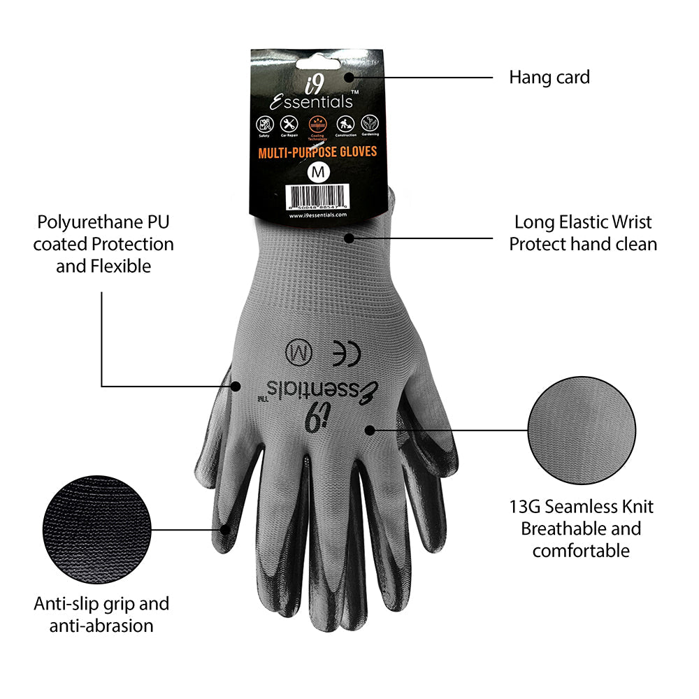 6 Pairs Safety Working Gloves Black Pu Polyester Cotton Glove Industrial  Protective Work Gloves or Construction Security Garden