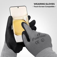 i9 Essentials 12 pairs of gloves Micro-Foam | Touchscreen Nitrile Coated Work Gloves | Large Multi-Purpose Safety Gloves for Men/Women - Grey