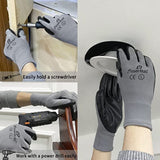 i9 Essentials 12 Pairs of gloves Large Nitrile-Coated Work Gloves | Lightweight Multi-Purpose Safety Gloves with Grip - Grey and Black