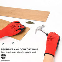 i9 Essentials 12 Pairs of gloves Nitrile-Coated Work Gloves | Lightweight Multi-Purpose Safety Gloves with Grip - Red & Black